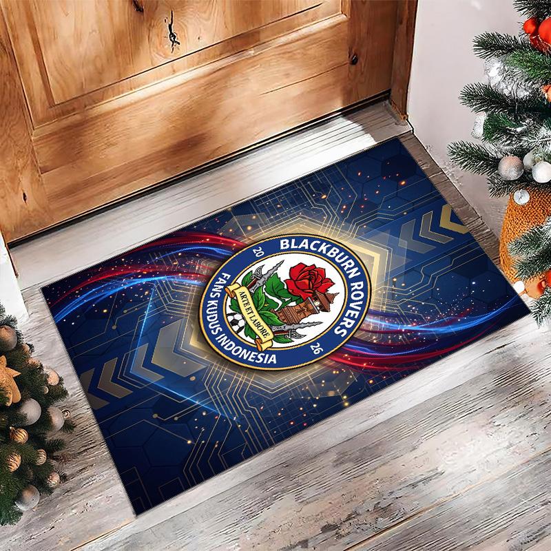 Blackburn Rovers Football Print Crystal Velvet Rug, Comfortable Water Absorbent Non Slip Indoor Floor Carpet