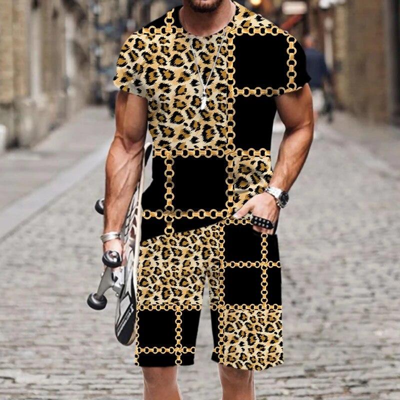 

Мужская футболка и шорты, комплект, пляжный леопардовый принт, крутой, забавный, удобный для мужчин с 3D принтом, свободный, с эластичной резинкой на талии, летний Harajuku 6XL
