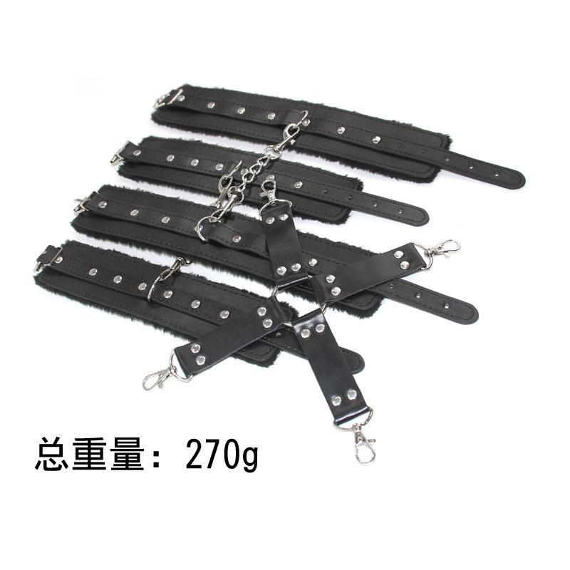 Sex toys sm props anti-back bondage cross buckle plush 3-piece set sm tuning binding handcuffs foot cuffs adult self bondage