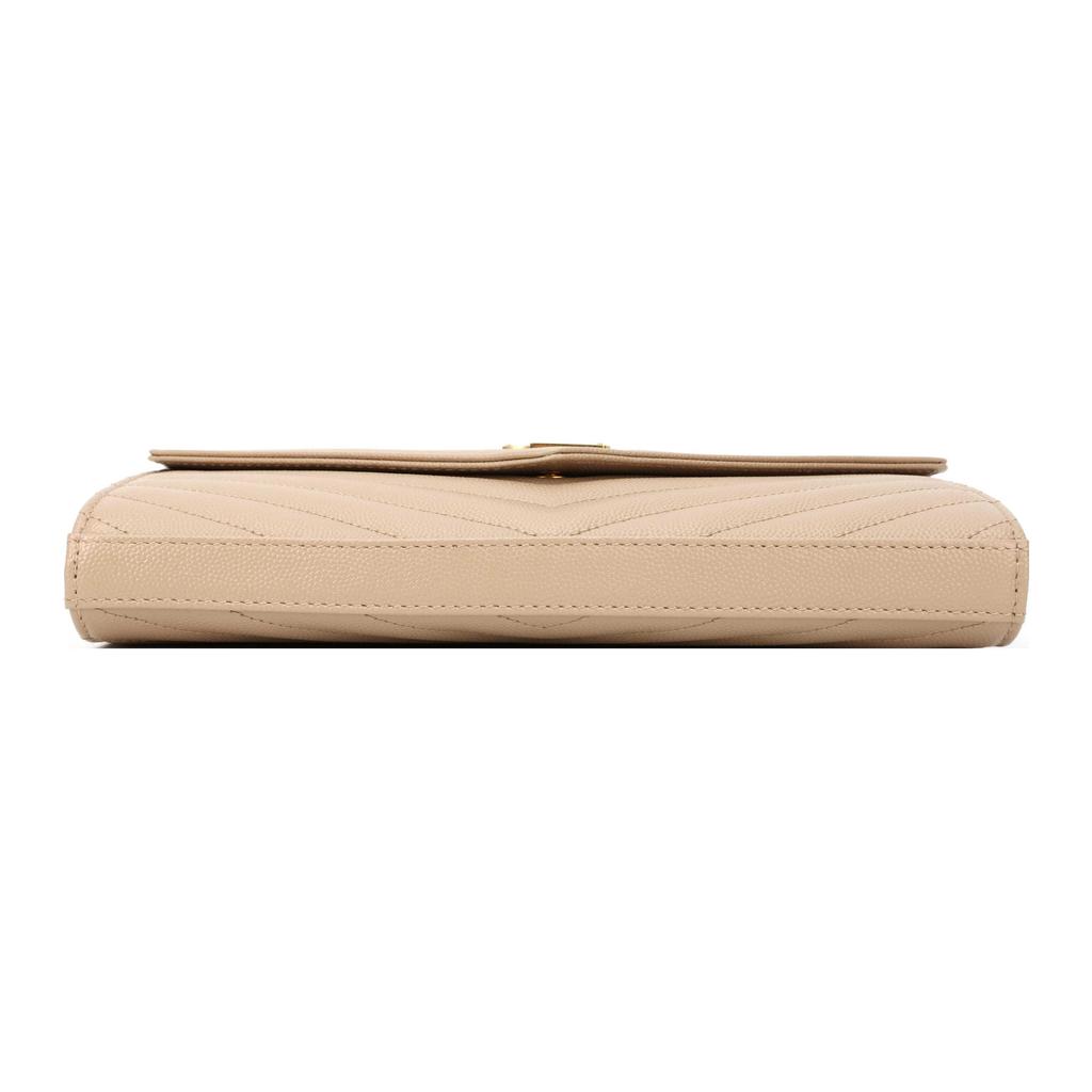 Saint Laurent Ysl Monogram Logo Dorato Pelle Granulosa Trapuntata Portafoglio a Catena Borsa a Spalla Borse Donna Beige Scuro 377828-BOW01-2721