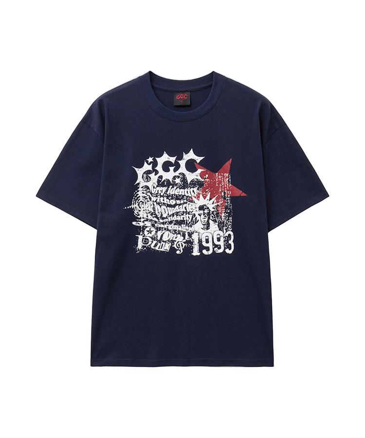 Geuleigaijeukeulleob Punk Stamp Graphic Oversized Short Sleeve T-Shirt Navy