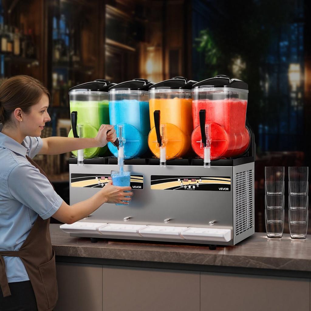 Slushie Machine, 12L/3.17Gal X 4 Tank Commercial Slushy Maker, Frozen Drink Maker with Self-Cleaning, Margarita Machine for Restaurants Bars Party for
