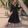 Fall Winter Spring Style Lantern Sleeve Patchwork Women's Dress