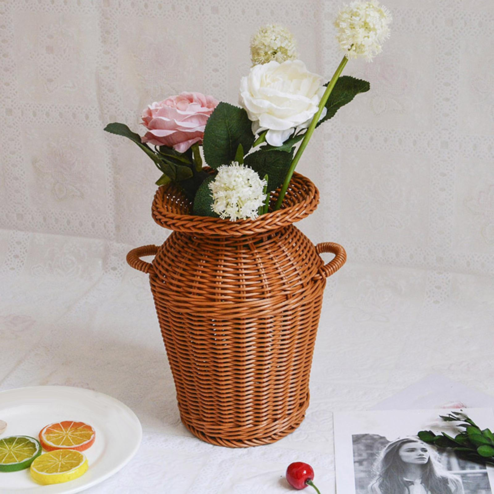 

Retro Style Woven Vase Holder Basket Bouquets Art Crafts Flower Pot for Garden Table Centerpiece