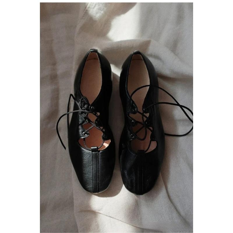 Fashion Shoes Cswo01 Women's Ballet Shallow Flat Shoes Soft Commuting Casual Shoes Spring And Autumn Retro Cross-Laced Flat Mary Jane Shoes Cm