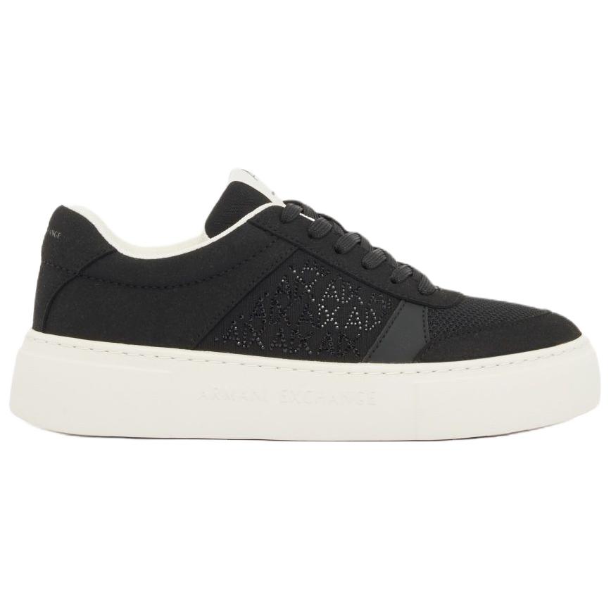 Armani Exchange Round Toe Lace-Up Rhinestone Logo Low-Top Sneakers 3.6cm Women sneakers Black XW002788AF23057UC001