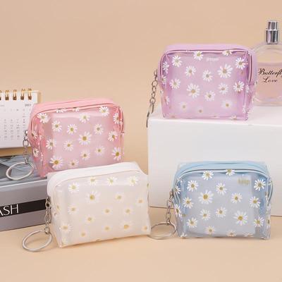 Waterproof Transparent Daisy Coin Purse - Korean Cute Girly Mini Wallet with Zipper