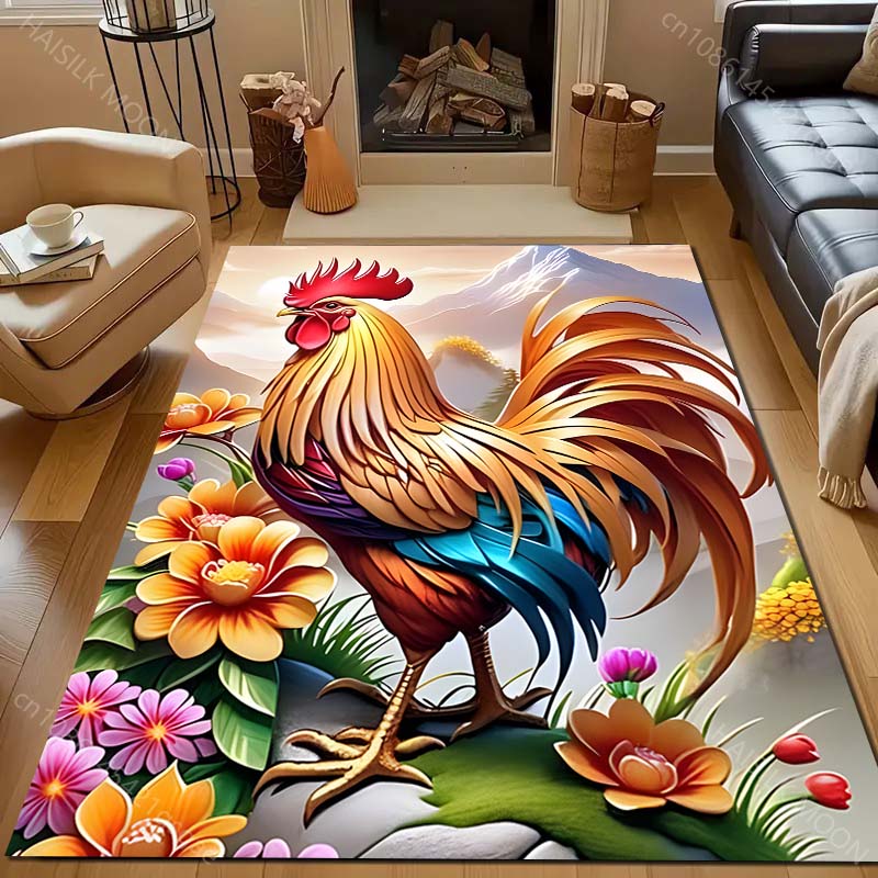 Beautiful Big Cock Flowers Print Carpet for Living Room Bedroom Sofa Doormat Decor Area Rugged Non-slip Floor Mat Large Size