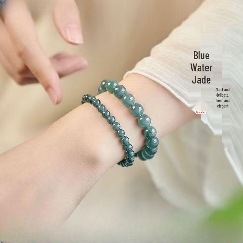 Blue Water Jade Chalcedony Bracelet: High Ice Jade Crystal, Unisex, Year of the Rat - New Chinese Style 4.5mm (about 40 beads)