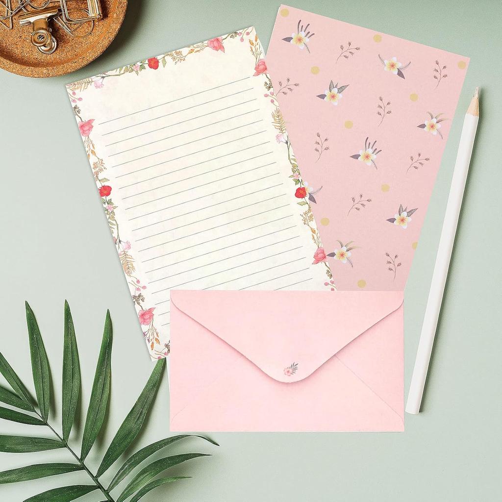 Stationary Paper and Envelopes Set, 36 PCS Lined Stationary Writing Paper with 18 PCS Matching Envelopes, Fresh Floral Style Letter Writing Paper for