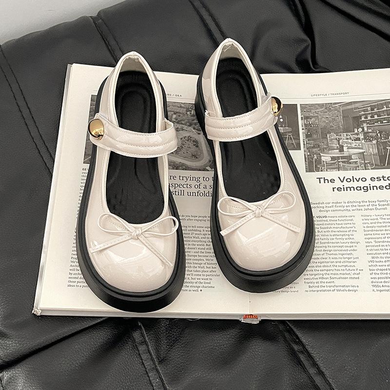 Fashion versatile platform British style small leather shoes women's 2025 new summer bow with skirt round head single shoes
