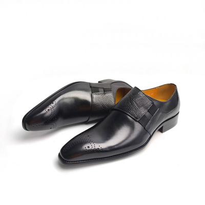 Fashion Classic Loafers For Men Elegant Black Color Brogue Shoe Top Layer Genuine Leather Monk Strap Comfortable Office Social Footwear