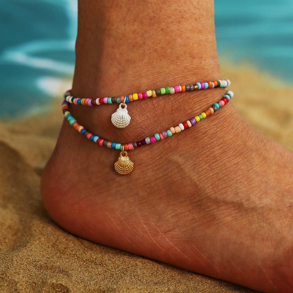 Buy 1pc Bohemian Colorful Beads Metal Scallop Shell Anklets for