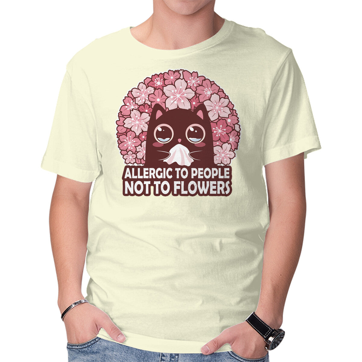 Unisex Crew Neck T-Shirt Allergic To People Not To Flowers Graphic Short Sleeve Casual Tee M