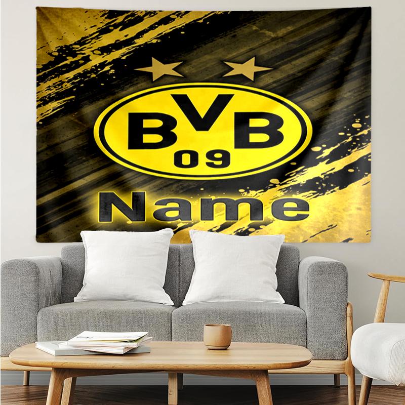 Custom Name Borussia Dortmund Print Tapestry, Backdrop, Easy Setup, Ideal for Bedroom, Office & Living Room, with Aesthetic Wall Hanging Decor.