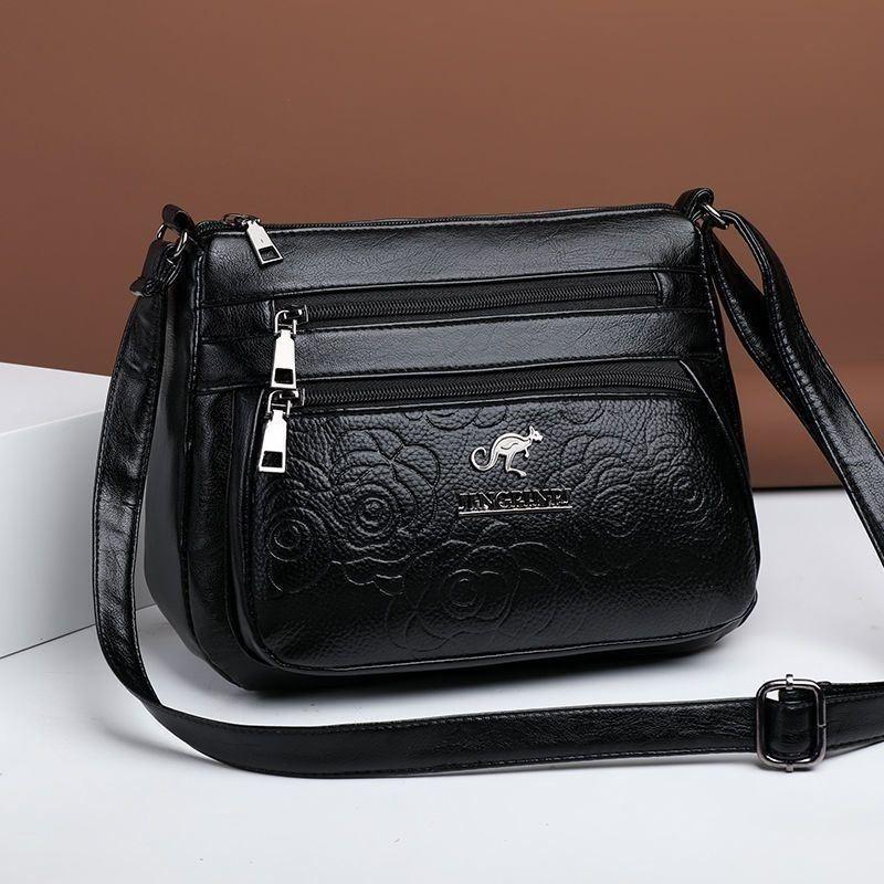 Pu Leather Middle Aged Womens Shoulder Bag With Zipper Pocket For Daily Use
