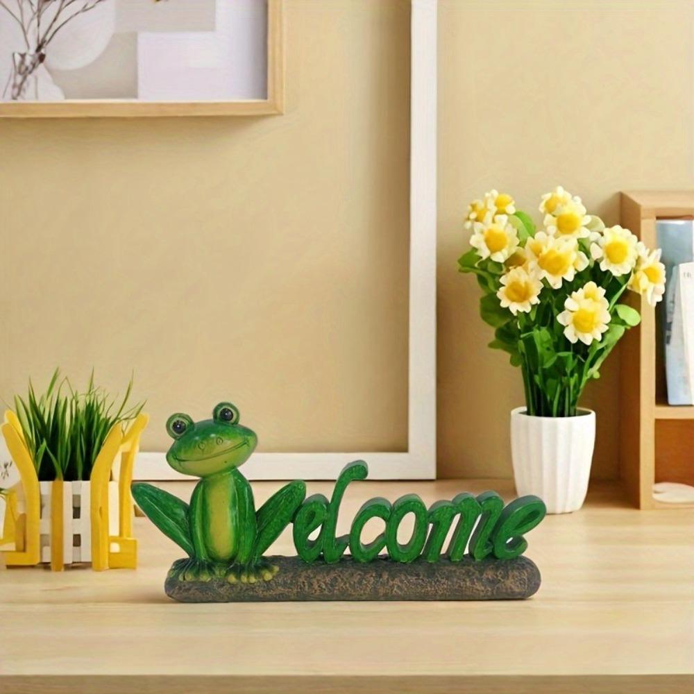 Resin Crafts Frogs Miniature Figurines Cartoon Animal Statue Frog Welcome Sign  Indoor Home Desktop