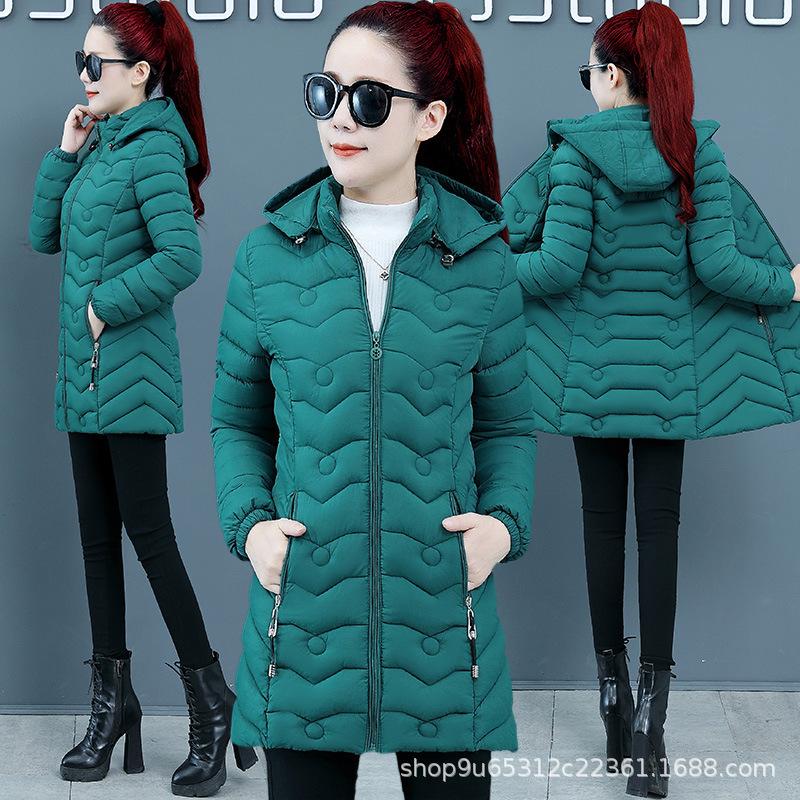 Winter Parkas Warm Padded Jacket Women Fashion Long Sleeve Hooded Mid-Length Cotton Coat Female Slim Outerwear