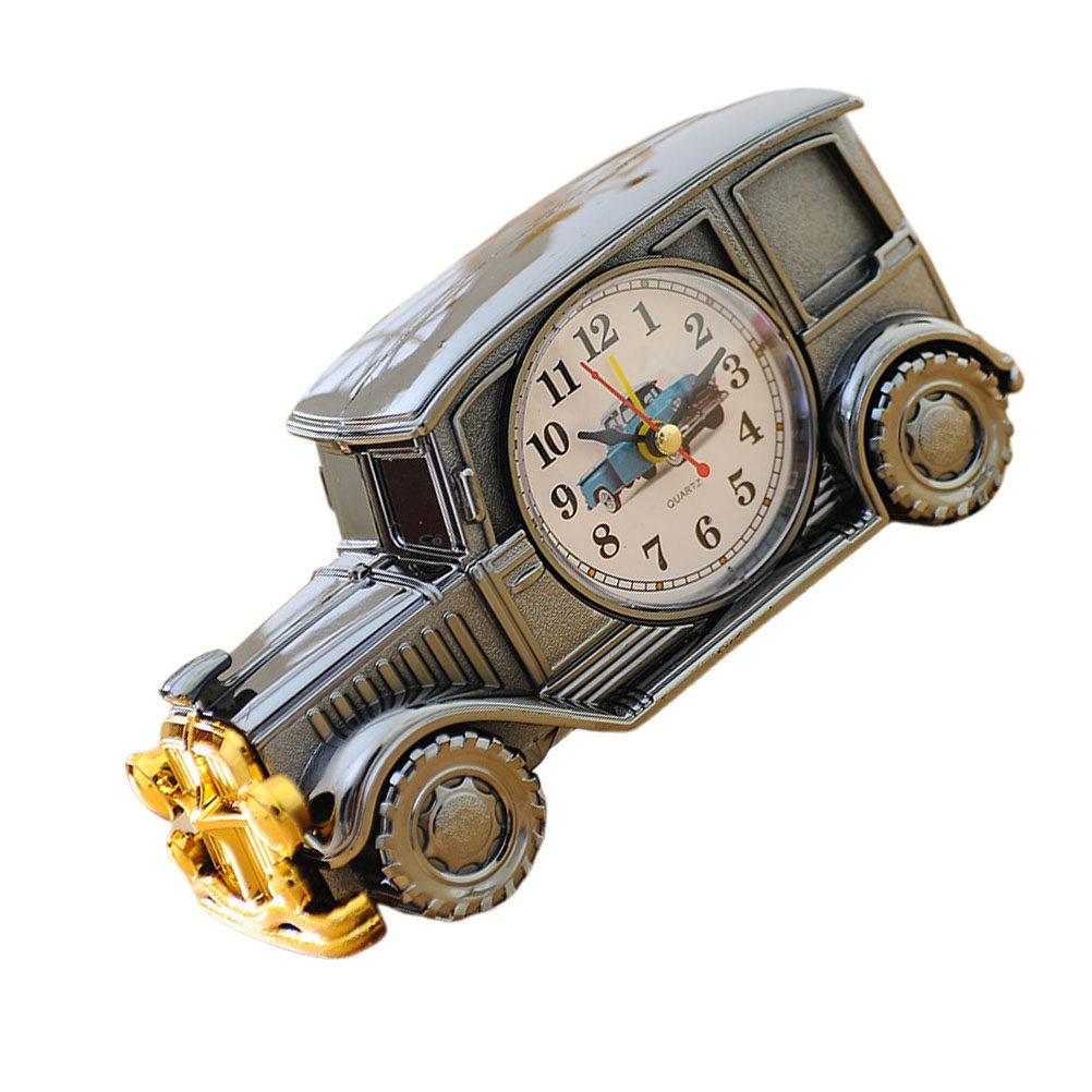 1Pcs Elegant Vintage Car Alarm Clock Fine Workmanship Non-Ticking Desk Clock Functional Room Decor for Home Dorm Study Golden