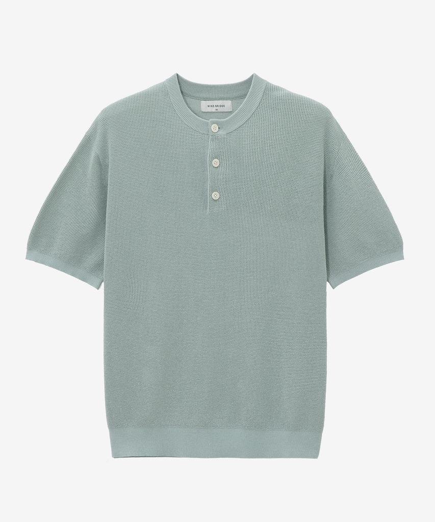 MINDBRIDGE [2Pack][On] Linen-Like Henley Neck Oversized Short Sleeve Knit - 5 Colors