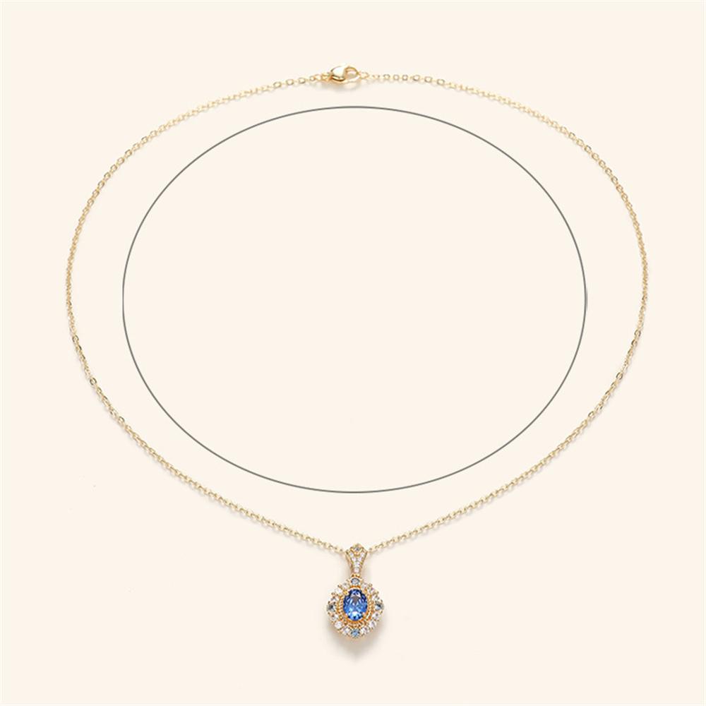 Vintage Female Blue Round Zircon Stone Pendant Necklace Unique Gold Color Wedding Jewelry For Women