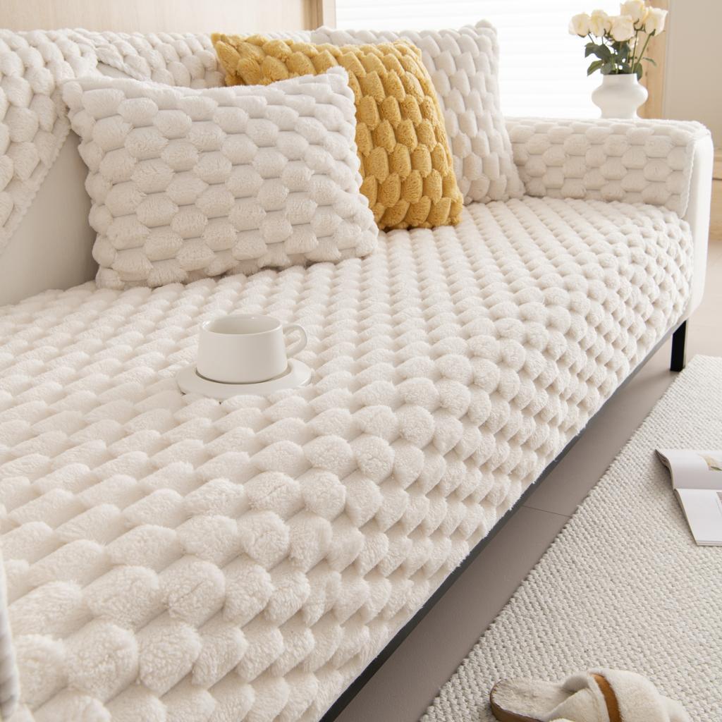 Diamond Jacquard Faux Fur Heavy Thicken Plush Anti-Alip Sofa Cover Couch Cover Corner Sofa Towes Seat Pad Home Protection Covers