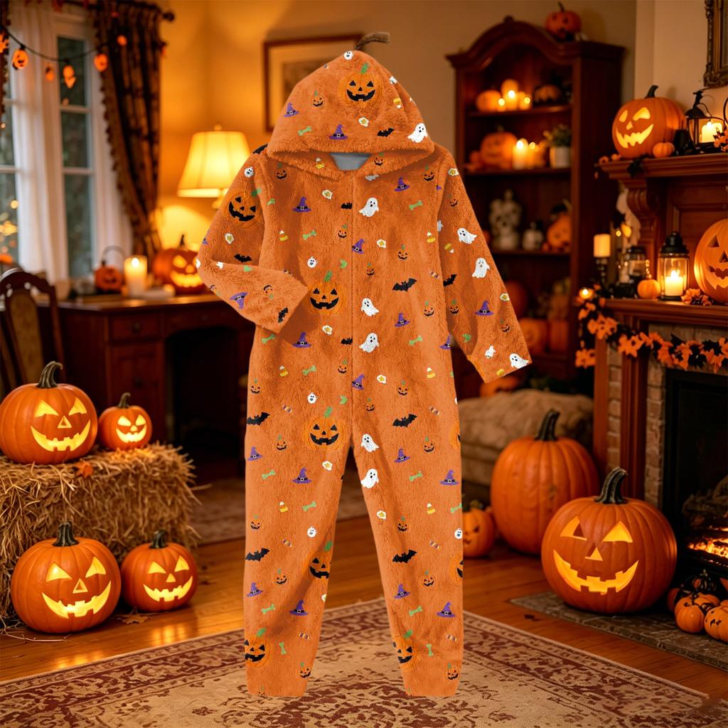 Damen Flannel Overall Loungewear Set mit Halloween-Print für den Urlaub