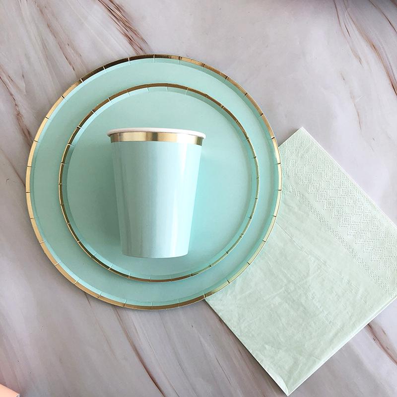 Mint Green Gold Disposable Tableware Party Napkins Paper Plates Straw Cup Kids Birthday Party Supplies Favor Wedding Decoration