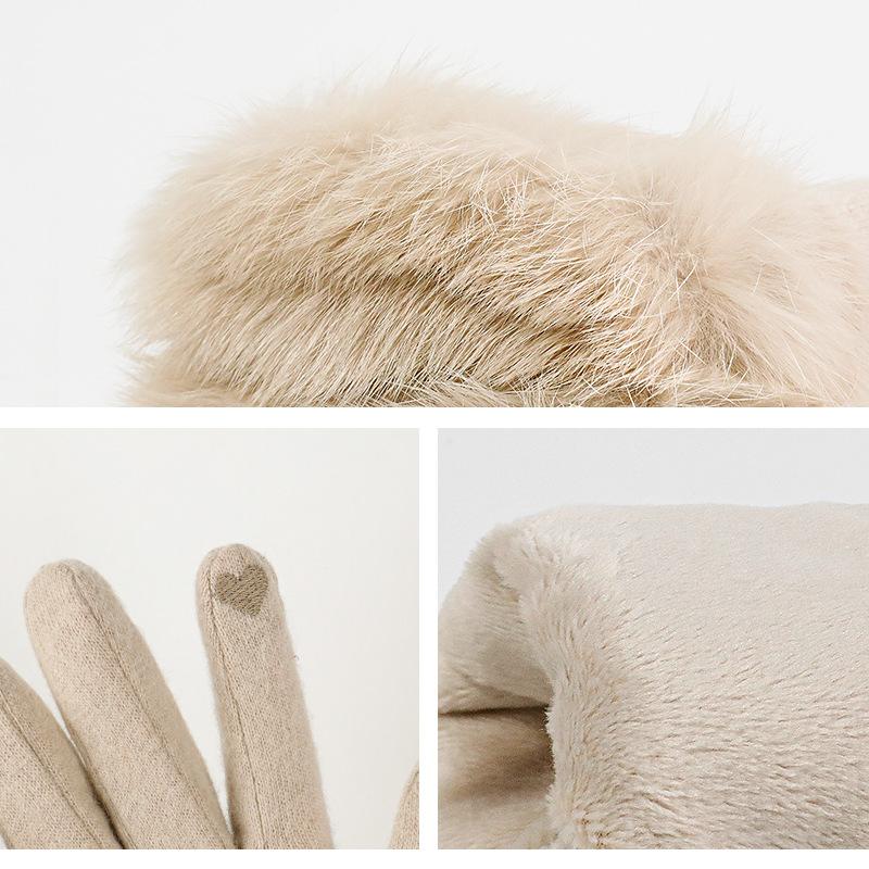 Wool wool premium cashmere gloves women's velvet warm driving cute gloves
