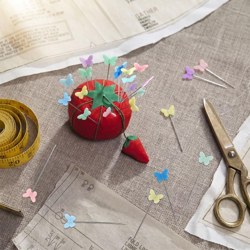 100pcs Butterfly Head Sewing Pins Quilting Pins Patchwork Pins for Fabric Crafting and Sewing Projects with Plastic Butterfly Heads and Steel Shafts