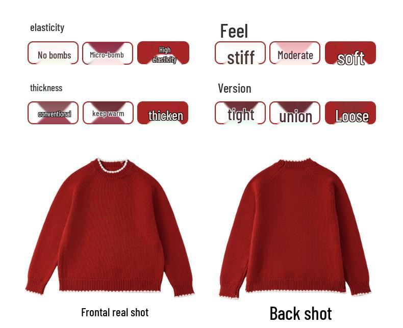 2025 Knit Red Family Sweater: Thickened Round Neck Pullover for Parent-Child, Couples & Casual Wear
