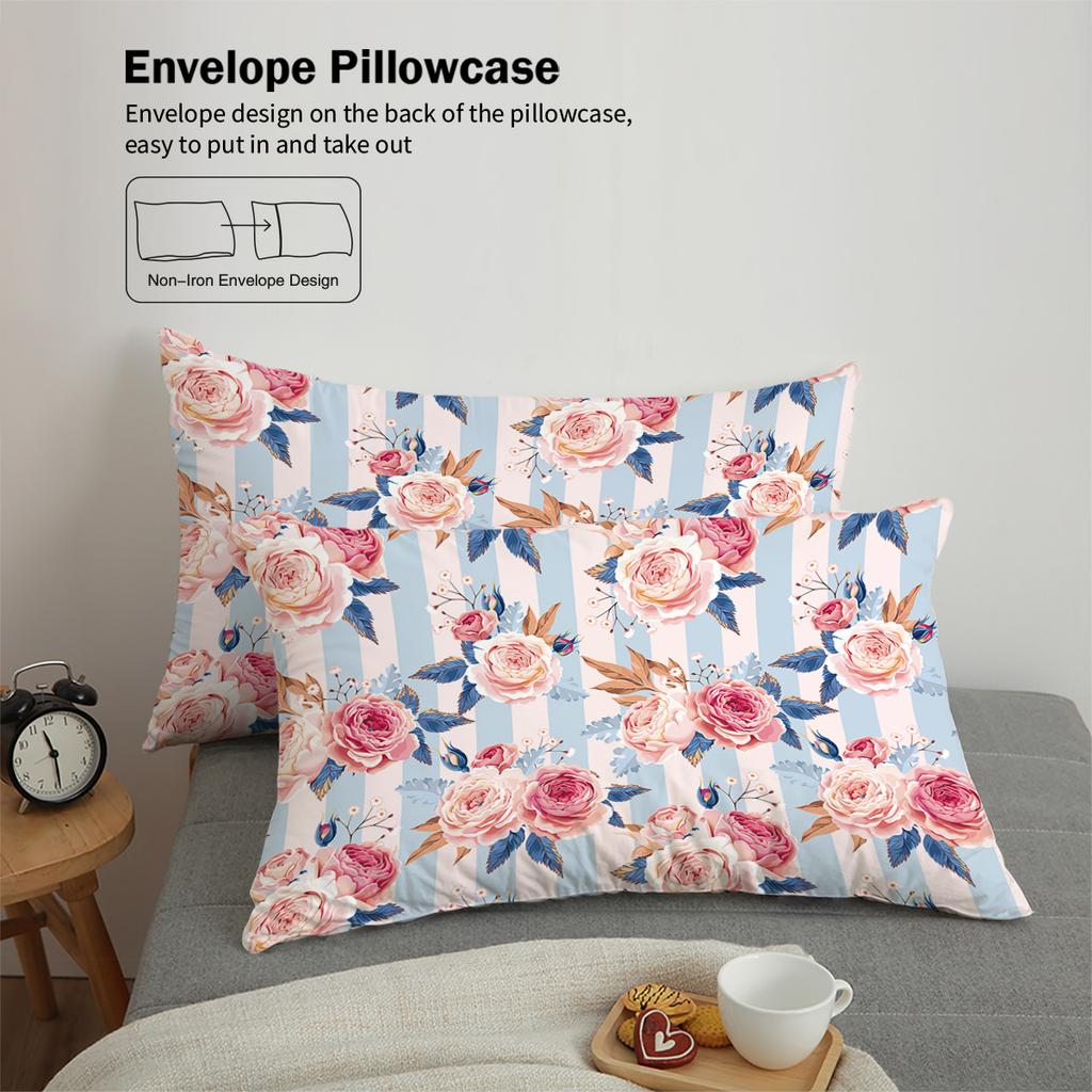 3-piece Natural Pink Floral Pattern Printed Down Duvet Cover (1 Duvet Cover+2 Pillowcases, No Core) Bedding Set