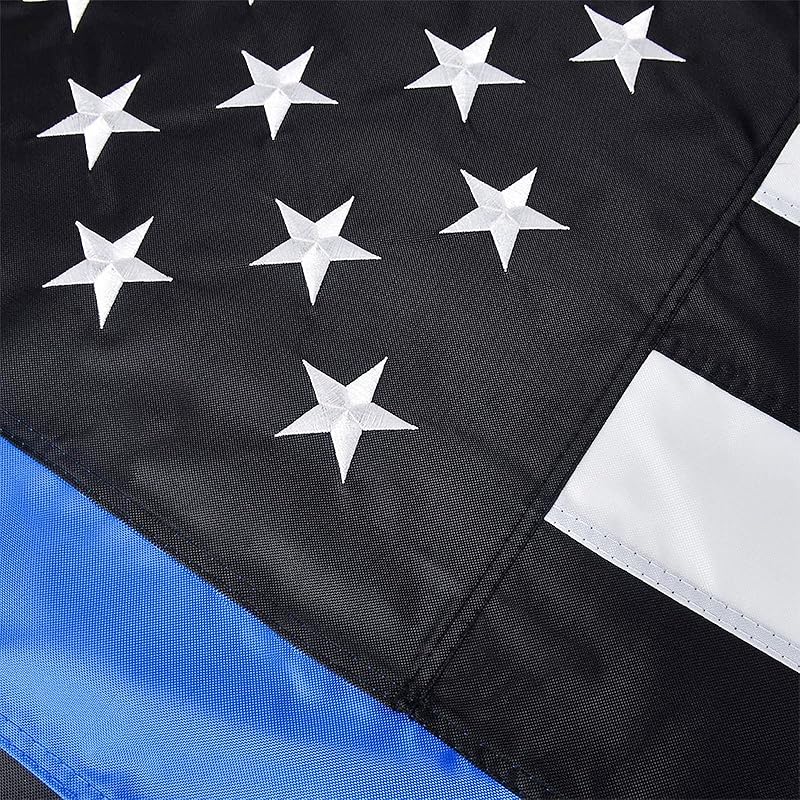 Thin Blue Line Flags 3x5 FT Outdoor Heavy Duty, Black and Blue American Police Flag Honoring Law Enforcement Officers, Embroidered Stars - Sewn 2x3 FT Police Flag