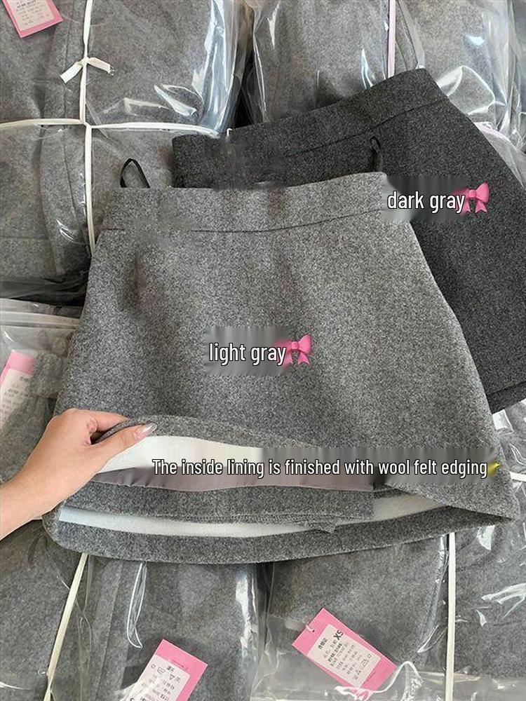 High Waist Grey Wool A-line Mini Skirt - 2026 Summer Korean Style L светло-серый