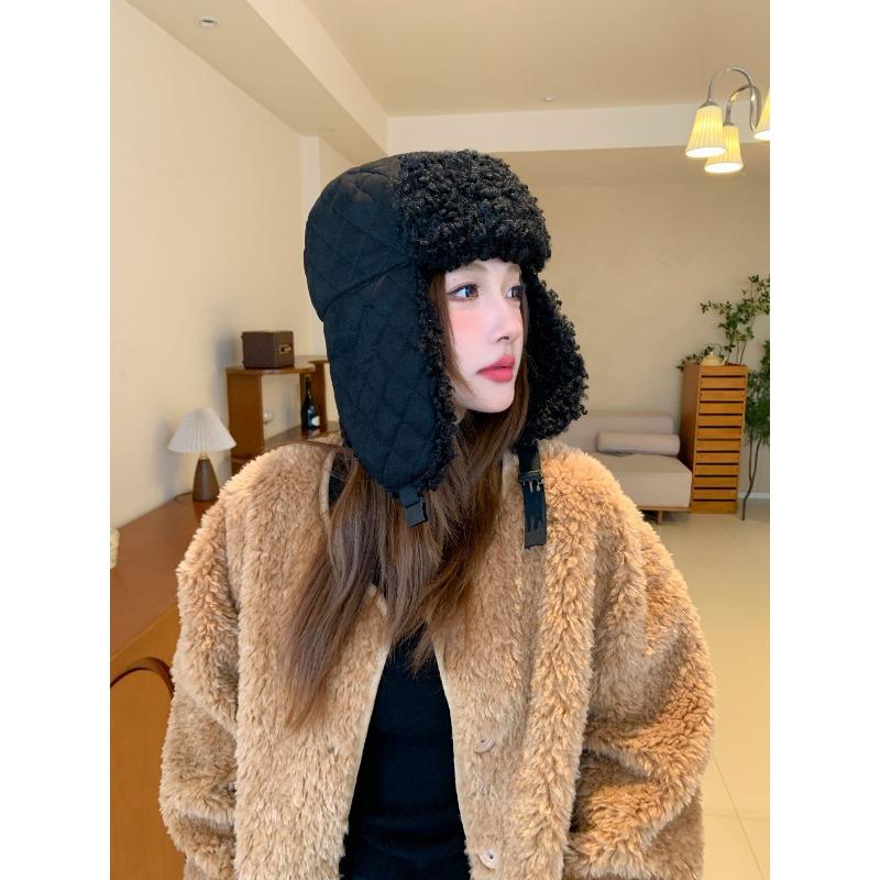 Women S Lamb Fur Earmuff Trapper Hat Warm Winter Casual Hat