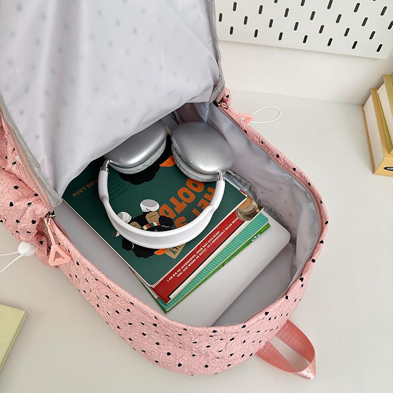 New Polka Dot Bubble Fabric Backpack, Simple, Lightweight and Large-capacity Backpack, Female Middle School and College Student School Bag
