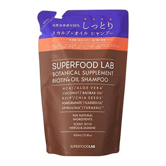 SUPERFOOD LAB 95% Natural Ingredients Scalp Oil Moist Shampoo Refill 400ml Non-Silicone Non-Paraben Biotin Additive-Free Refill Large Capacity Scalp