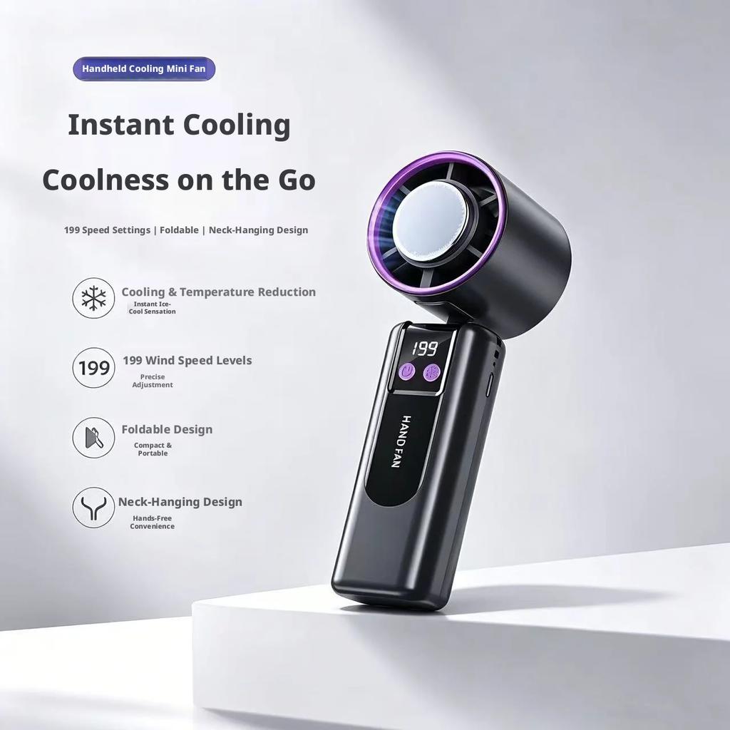 Portable Handheld Ice Compress Fan 199-Speed Mini USB Fan Personal Cooler with Digital Display for Summer Three Colors Available