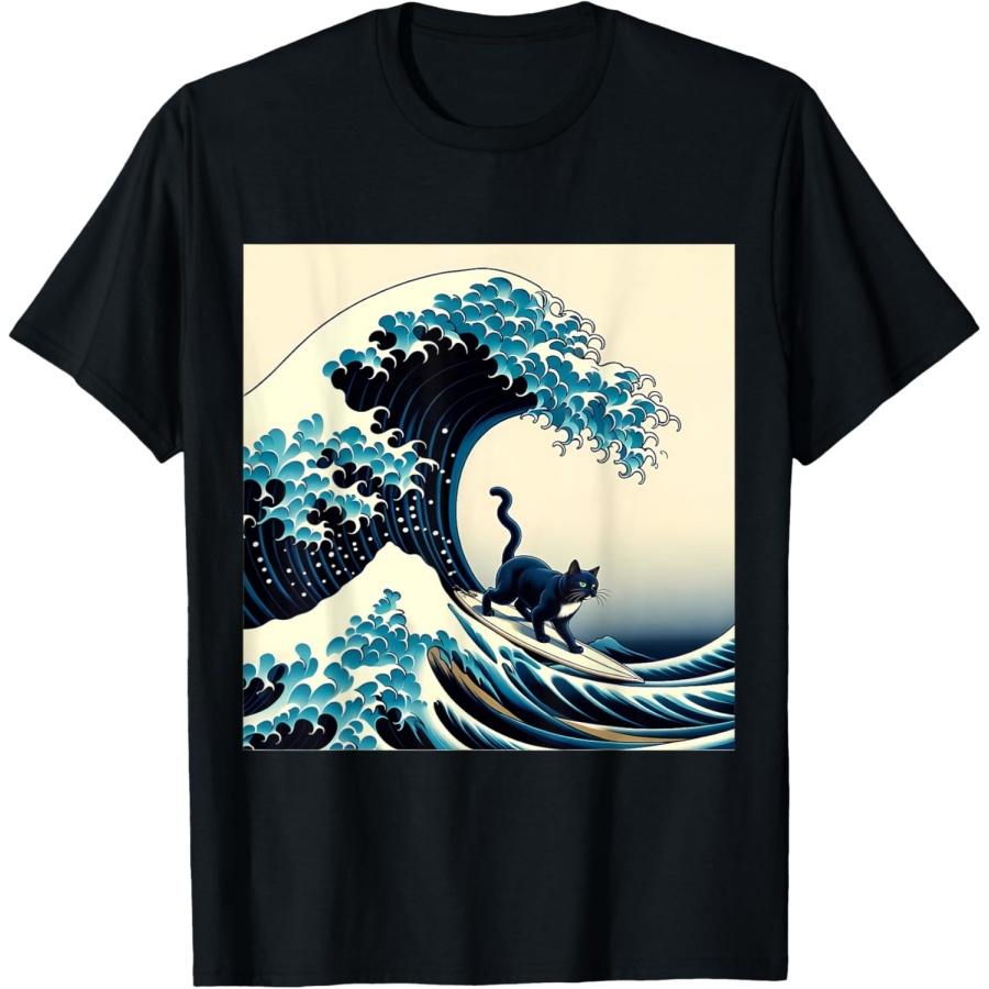 

Black Cat With Surf Surfing The Great Wave Men Women Kids T-Shirt XXXXXL чорний
