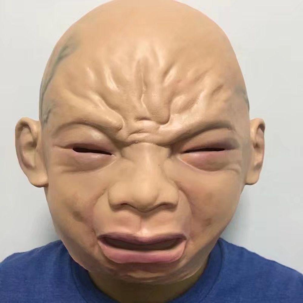 Funny Doll Halloween Costumes Full Head for Adults Latex Mask Crying Baby Mask Crying Face Mask