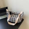 Stylish Urban Chic Plaid Pattern Woolen Crossbody Bag For Women In Black Or White