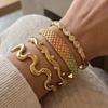 Fashion Geometric Zircon Stainless Steel Cuff Bracelets Set for Women Vintage Wave Enamel Bangle Party Jewelry Gift