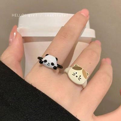 Entzückender Roter Panda & Katze Drip Glaze Offener Ring – Neujahrsgeschenk für Freundin