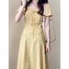 New summer beautiful long dress, small dopamine wear French yellow floral dress, women's clothing