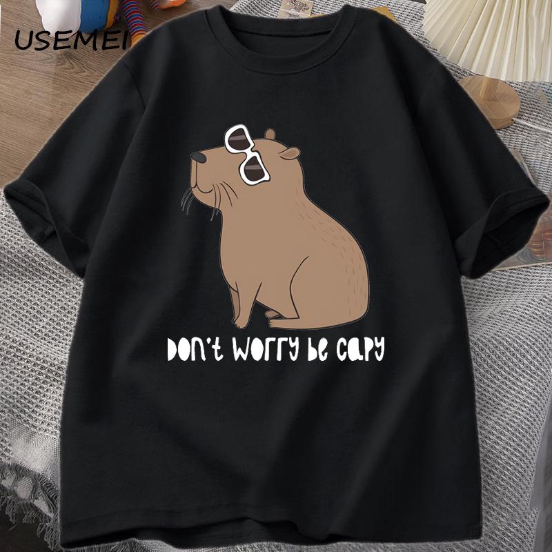 Don t Worry Be Capy Awesome Cute Capybara T-shirts Man Casual Cotton Summer T Shirt Short Sleeve Oversized T-shirt Animal Tees XL