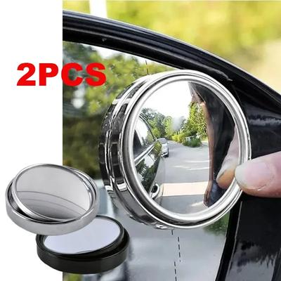 2PC 360 Degree Car Auxiliary Rearview Convex Mirror Round Frame Wide-angle Mirror Adjustable Blind Spot Mirror for Car Reversing