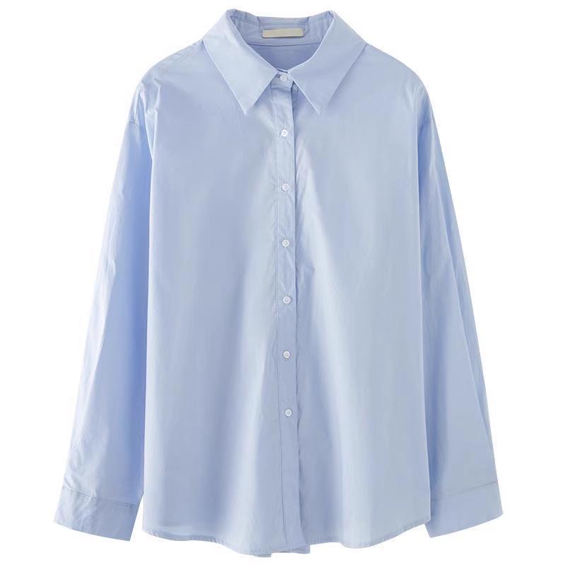Korean Style Blue Shirt Jacket - Women's Spring/Autumn Cardigan with Long Sleeves