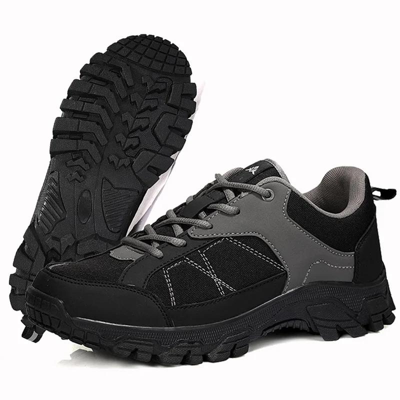 Fashion Men Hiking Shoes Leather Outdoor Trail Running Shoes Anti-slip Casual Hiking Training Sneakers Zapatillas Para Hombre Masculino