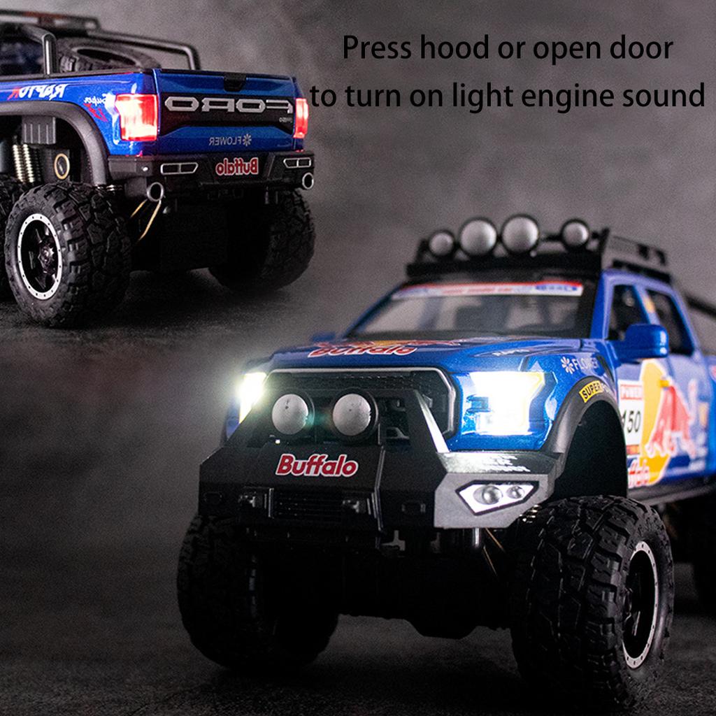 1/28 Ölçekli Ford Raptor F150 pres döküm model araç Oyuncak, Geri Çekin Oyuncak Araç Ses ve Işık ile Çocuklar için Yürümeye Başlayan Erkek Kız Hediye Koleksiyonu