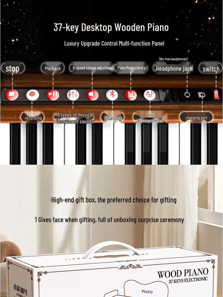 Children's Wooden Toy Piano: Beginner Electronic Keyboard for Boys & Girls, Infants, Toddlers - Ideal Birthday Gift.
